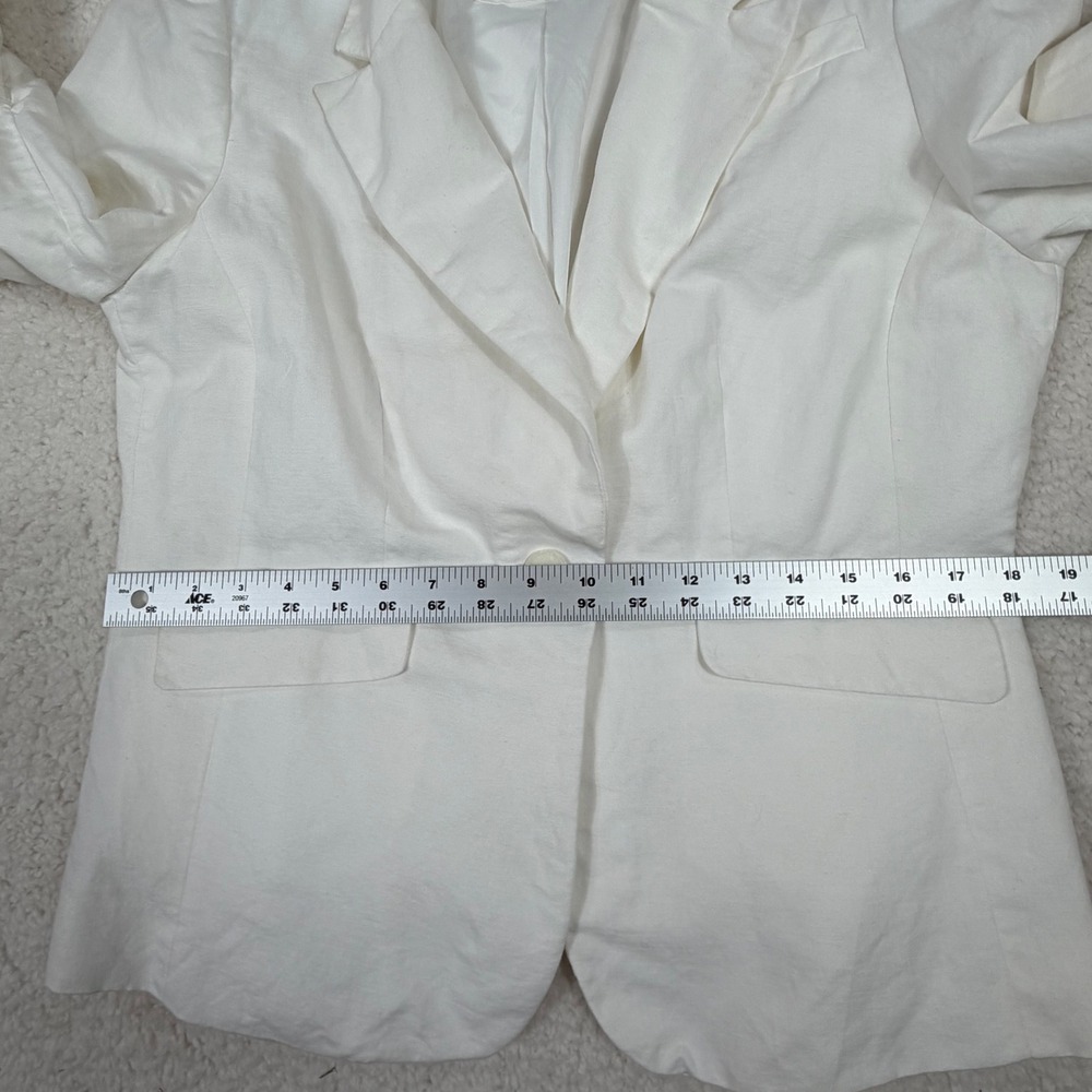 The Limited Size Large White Linen Blend Ruched Sleeve Blazer Jacket - Picture 5 of 8